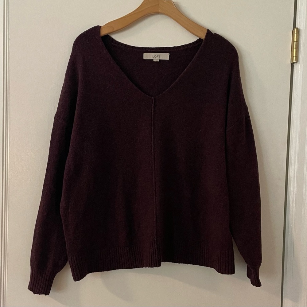 LOFT Women's Deep Burgundy V-Neck Sweater
